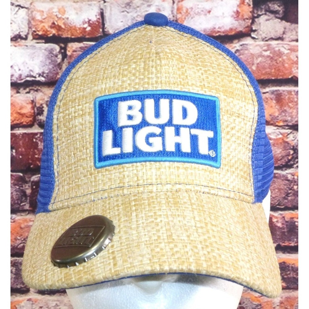 Bud Light Tan & Blue Mesh Trucker Hat With Bottle Opener